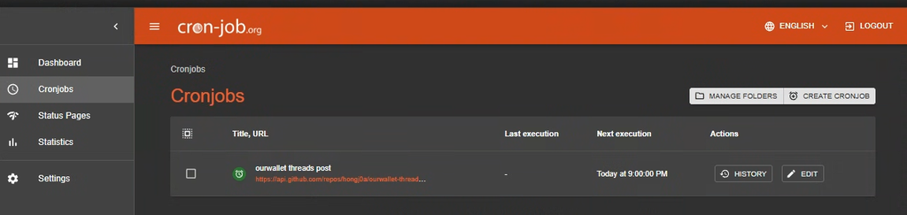 cron-job.org GitHub Actions 예약 실행 설정 화면